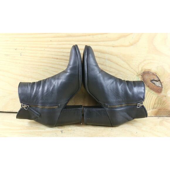 Thursday Boot Company Womens 7.5 Black Leather Ankle Block Heel 3" Zip Bootie - Picture 4 of 12